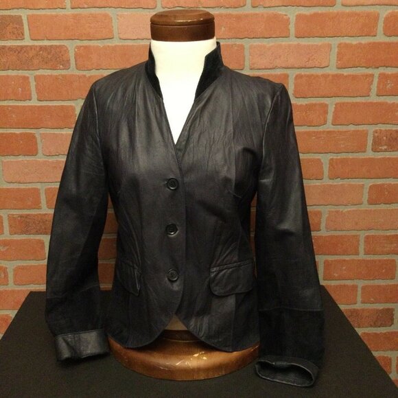 Illia Women’s black leather button up blazer jacket with front pockets size 6 - Picture 1 of 7